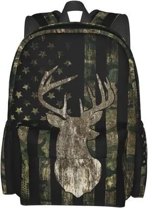 YETTA YANG camouflage Backpack Camo Retro Hunting Tactical Army American Flag Deer Laptop Travel Bag With Multiple Pockets Casual Hiking Gym Sport Women Men