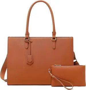 Laptop Bag for Women Laptop Tote bag Work bag with Adjustable Long Strap for Office Women College Student 2 PCS Set (Brown)