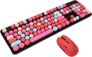 Wireless Keyboard and Mouse, 2.4G Wireless Mode 104 Keys Retro Punk Keyboard, Low Noise ABS Material Retro Punk Keyboard with 3 DPI for Mac PC Desktop Laptop (Mixed Color Red)