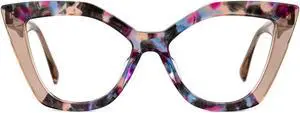 Zeelool Stylish Acetate Cat Eye Blue Light Blocking Glasses Computer Eyewear for Women Oversized Eyeglasses Spitler ZJGA100148-02 Floral-Tortoise