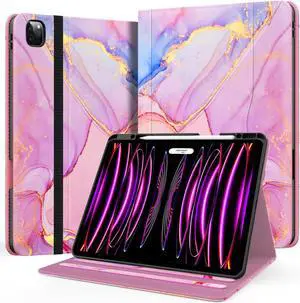 Zonefoker Case for New iPad Pro 12.9 inch 6th/5th/4th/3rd generation 2022/2021/2020/2018, 12.9'' ipad Pro Leather Folio Protective Cover 6/5/4/3 Gen with Pencil Holder, Auto Wake/Sleep, Marble Pink