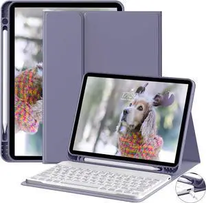 GKABXY Keyboard Case for iPad Air 11 inch M3/M2 (2025/2024) & iPad Air 5th/4th Gen (2022/2020) 10.9-inch | Detachable Wireless Bluetooth Cover with Pencil Holder (Blue Gray+White Keyboard)
