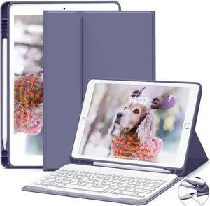 GKABXY Case with Keyboard for iPad 9th/8th/7th Generation (2021/2020/2019) 10.2 inch, Detachable Wireless Bluetooth Keyboard Case with Pencil Holder Auto Wake/Sleep,Purple Gray