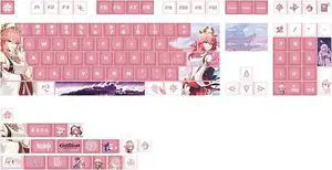 Glacier Genshin Impact Keycaps Full Set for Mechanical Keyboard, Cherry Profile PBT Dye-Sub, Compatible with 60%/65%/75%/80%/96%/100% Keyboard Layout, Free Keycaps Puller Included (Yae Miko)