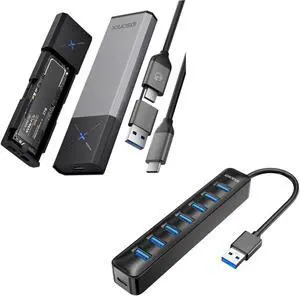 iDsonix M.2 NVMe SATA SSD Enclosure and 7 Port USB Hub 3.0