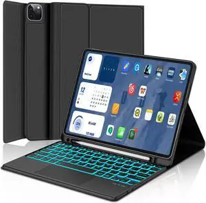JADEMALL for iPad Air 11-inch (M2) 2024 Case with Keyboard, 7 Color Backlit Smart Touchpad Detachable Bluetooth Keyboard Case with Pencil Holder for iPad Pro 11 5th / 4th / 3rd / 2nd / 1st - Black