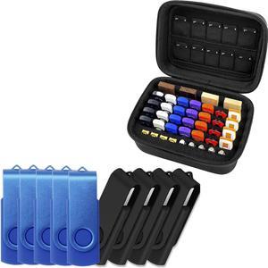 USB Flash Drive 16GB 10 Pack Black&Blue and Flash Drive Case Bundle, Thumb Drive 16 GB Set of 10 with USB Oragnizer Case