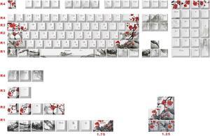 JSJT Shine Through Keycaps-Japanese Keycap 129 Keys Plum Blossom Custom Keycap Set Cherry Profile PBT Double Shot Backlit Key Caps for Cherry MX Switches Mechanical Keyboards