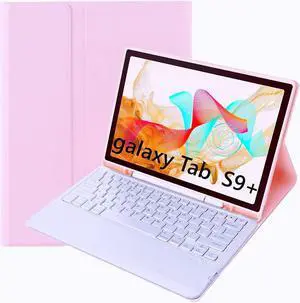 Slim Candy Colors Keyboard Case Compatible with Samsung Galaxy Tab S9+ Plus 2023 12.4-Inch SM-X810 / X816 / X818 with S Pen Holder, Mutil Angles Stand Cover Detachable Wireless Keyboard (Pink)