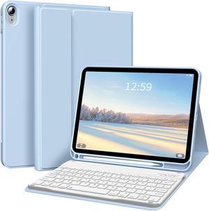 kenke for iPad 11/10th Gen Case with Keyboard 11/10.9 inch 2025 A16/2022, Detachable Wireless Bluetooth Keyboard Case with Left Side Pencil Holder, White Square Keycaps (Blue