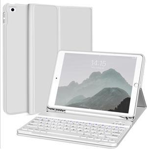 KENKE iPad Keyboard Case for iPad 9.7 inch 2018 (6th Gen) / iPad 2017 (5th Gen) / iPad Air 2/1, Lightweight Smart iPad Cover with Pencil Holder, Magnetically Detachable Wireless Keyboard, Gray White