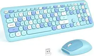 KNOWSQT Wireless Keyboard and Mouse Combo, Pale Blue Full-Sized 2.4G Silent Keycap Colorful Keyboards, USB Dongle Plug Play, for Laptop, Windows, PC, Computer, Desktop
