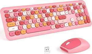 KNOWSQT Wireless Keyboard and Mouse Combo, Pale Pink Full-Sized 2.4G Silent Keycap Colorful Keyboards, USB Dongle Plug Play, for Laptop, Windows, PC, Computer, Desktop
