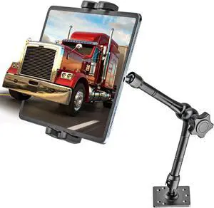 Kolasels Metal Drill Base Car Tablet Holder Mount, Heavy Duty Dashboard Tablet Holder with Adjustable Arms Use for Truck/Van/Wall/Desk, Compatible with iPad, iPhone and 4.7-13" Tablet