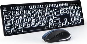 Wireless Keyboard and Mouse - Large Print Wireless Keyboard, KOPJIPPOM 2.4G Full Size Keyboard and Mouse Set with Big Letters and Backlight Key for Seniors, Compatible for Windows, Laptop, PC, Black