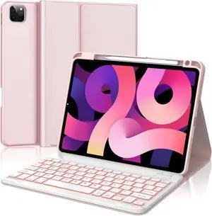 KVAGO Keyboard Case for iPad Air 11-inch (M3 2025/M2 2024) /10.9 Inch Air 5th 4th Generation & iPad Pro 11 inch (1st/2nd/3rd/4th Gen), 7-Color Backlit, Stain Resistant Cover, Coral Pink