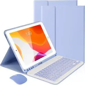 LAMA Wireless Keyboard Case with Mouse for iPad 10.2" 9th 8th 7th Generation, Detachable Bluetooth Keyboard with Pencil Holder for iPad 10.2 Inch/iPad Air 10.5"(3rd Gen)/iPad Pro 10.5 in, Purple