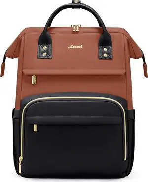 LOVEVOOK Leather Backpack for Women,15.6 inch Leather Laptop Backpacks Women,Professional Work Backpacks Nurse College Teacher Bag,Womens Laptop Computer Travel Tote Backpack Purse Daypack,Brown-Black
