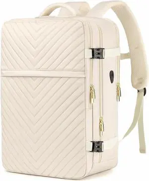 Large Carry On Travel Backpack - Flight Approved Waterproof Luggage Suitcase Backpacks Personal Item Size for Women Men Fit 17 Inch Laptop College Overnight Bag Anti-Theft Weekender Daypack Beige