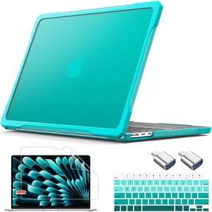 May Chen for M4 MacBook Air 15 inch Case A3241 A3114 M3 A2941 M2 Chip 2023 2024 2025, Fold Kickstand Heavy Duty Protective Hard Shell Case Cover with TPU Bumper, A-Blue