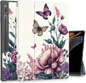 Mektron Case for Samsung Tab S9 Ultra 14.6 Inch 2023 SM-X910/X916/X918,Built-on Pencil Holder Hard Cover with Auto Wake/Sleep, Multi-Angle Stand for Galaxy Tab S9 Ultra 14.6",A-Butterfly Flower C077