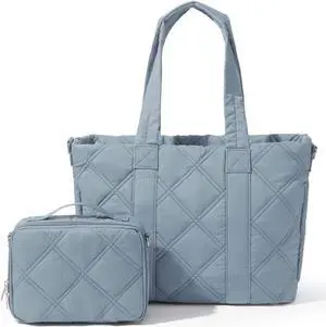 Laptop Tote Bag for Women, Quilted Work Tote Bag 15.6 Inch Laptop, Puffer Crossbody Shoulder Bag, Top Handle Handbag for Business, School, Travel