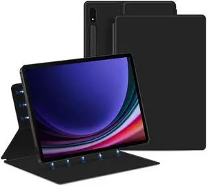 QYiiD Magnetic Case for Galaxy Tab S9 Ultra SM-X910B/SM-X916B with S-Pen Holder, Lightweight and Slim Magnetic Stand Case with Auto Sleep/Wake, Black