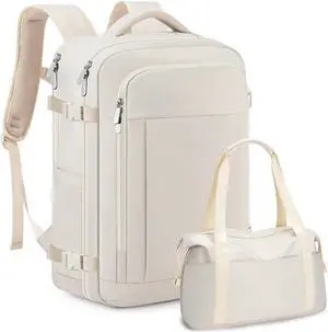 RDTGO Travel Backpack For Women,Personal Item Travel Bag Fits 17" Laptop,Flight Approved Carry-On Backpack, Hiking Backpack,Waterproof Outdoor College Casual Daypack (Beige)