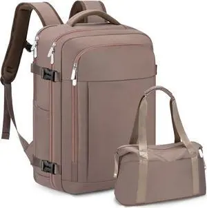 RDTGO Travel Backpack For Women, 40L Carry-On Backpack, Airline Approved Personal Item Bag, Waterproof Laptop Backpack with Large Duffel, Casual Daypack for Buisness Gym Weekend Hiking (Brown)