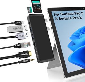 Surface Pro 9 Docking Station with 4K HDMI, USB-C Thunderbolt 4 (8K@30Hz Video+40G Data+100W PD), 100M RJ45, 2 USB 3.0, SD/TF Card Slot, 3.5mm Audio, Triple Display for Surface Pro 9/Pro X