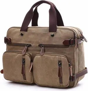 Saddhu Laptop Tote Bag for Women Men 17 Inch 3 in 1 Convertible Messenger Briefcase Shoulder Handbag for Work Bussiness Khaki