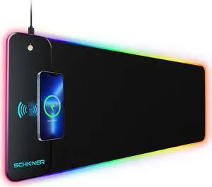 Schkner RGB Gaming Mouse Pad with Wireless Charging, Large Mouse Pad with LED Light, Keyboard Pad with Non-Slip Rubber Base,Waterproof Desk Pad for Home Office Decor