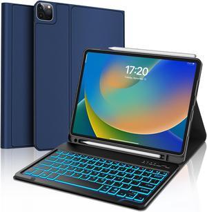 Keyboard Case for iPad Pro 12.9 inch 6th 5th 4th 3rd Generation - Keyboard for iPad Air 13 Case with Pen Holder - 7 Colors Backlight, Detachable Bluetooth Keyboard, Auto Sleep/Wake Folio Case (Navy)