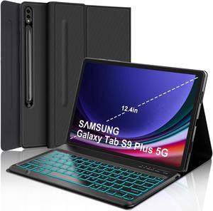 Keyboard Case for Samsung Galaxy Tab S9+ Plus 12.4 inch - 7 Colors Backlit, Magnetic Detachable, Bluetooth Connection, Auto Sleep/Wake Up Smart Case (Black)