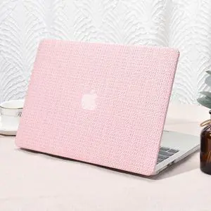 Seorsok Compatible with MacBook Air 15 inch Case 2025 2024 2023 Release A3241 M4 A2941 M2 M3 A3114 Touch ID,Elegant Leather Plastic Hard Case Transparent Keyboard Cover,Pink Woven Fabric