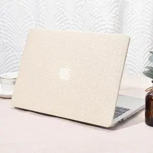 Seorsok Compatible with MacBook Air 13.6 inch Case 2022-2024 2025 A3240 M4 A2681 M2 A3113 M3 Touch ID,Elegant Leather Plastic Hard Case with Transparent Keyboard Cover,Beige Woven