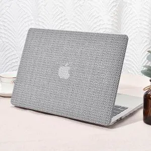 Seorsok Compatible with MacBook Pro 13 inch Case M2 2023,2022,2021-2016 A2338 M1 A2251 A2289 A2159 A1989 A1708 A1706,Elegant Leather Plastic Harld Case Transparent Keyboard Cover,Grey Woven Fabric