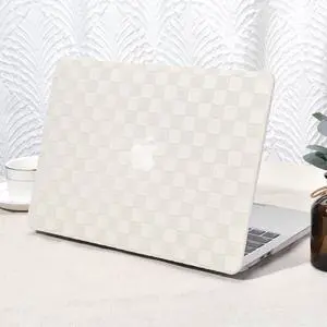Seorsok Compatible with MacBook Air 13.6 inch Case M4 M3 M2 2025 2024-2022 Release A3240 A2681 A3113 Touch ID,Elegant Leather Plastic Hard Shell Case with Transparent Keyboard Cover,Beige PVC Grid