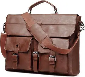Leather Messenger Bag for Men,Vintage Mens Laptop Bag Water Resistant Business Travel Briefcase Satchel Work Computer Bag Brown