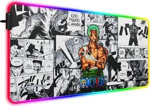 SIASYDF RGB Zoro Mouse Pad, Extended Large Anime LED Mousepad for Home Office, Light Up Gaming Desk Mat for Computer Keyboard and Laptop, 31.5x15.7x0.12inch