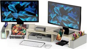 Simple Houseware Desk Dual Monitor Stand Riser with Drawer, Maple