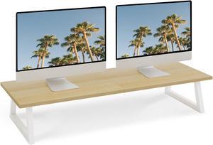 TEAMIX 31.5 inch Dual Monitor Riser, Long Monitor Stand Riser Wide TV Stand Riser White Monitor Stand for 2 Monitors Wood & Steel Desktop Riser for Dual Screen Office Desk Organization