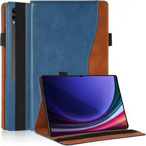 TIPOYOROO Case for Samsung Galaxy Tab S9 Ultra 2023/ Tab S8 Ultra 2022 14.6 inch, Business PU Leather with Card Slot Pen Holder Multi-Angle Stand for Model SM-X900/X906 - Navy Blue