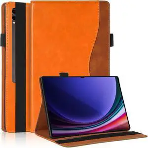 TIPOYOROO Case for Samsung Galaxy Tab S9 Ultra 2023/ Tab S8 Ultra 2022 14.6 inch, Business PU Leather with Card Slot Pen Holder Multi-Angle Stand for Model SM-X900/X906 - Orange
