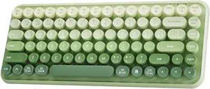 TISHLED Typewriter Keyboard Wireless 2.4GHz/Bluetooth/USB-C Wired Rechargeable Membrane Gaming Keyboard Linear Mechanical-Feel Switch Compact 85-Key Retro Round Keycaps for Multi-Device, Matcha Green