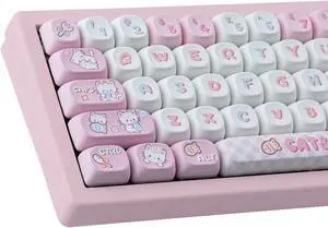 TYRIXKI PBT Cute Kitty-cat Keycaps Set 140 Keys Dye-Sublimation MOA Profile Keycaps for Cherry Gateron MX Swithes Mechanical Keyboards