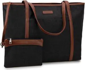 VX VONXURY Laptop Tote Bag for Women,Large Teacher Bag Work Bag fit 15.6 Inch Computer (Black Brown - 15 Inch)