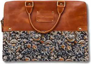 ZAARIYA Handcrafted Laptop Bag/Sleeve/Case for Women | Made From Leather With Handblock Fabric - Ideal For 13 Inch Devices