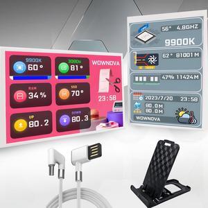 WOWNOVA White 3.5in Computer Temp Monitor, ARGB PC Case Secondary Screen, USB Mini Screen, IPS Display for CPU, RAM, HDD Data Monitor