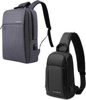 Victoriatourist Laptop Backpack & Sling BagS houlder Crossbody | Business Slim Durable with USB Charging Port & Chest Bag Daily Travel Casual Hiking Daypack